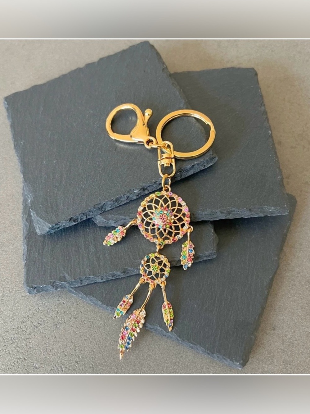 NWT! Rose Gold Dreamcatcher Keychain with Multicolor Stones